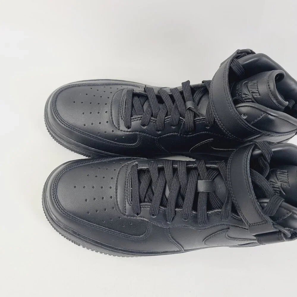 Nike Men's Black Air Force 1 Mid-Top Leather Low Top Athletic Sneaker Size 9 - Picture 3 of 7